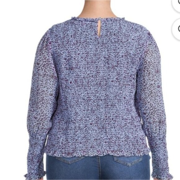 Womens Plus Size 2X Smocked Long Sleeve Leopard Print Blouse Blue & Purple - Picture 2 of 13